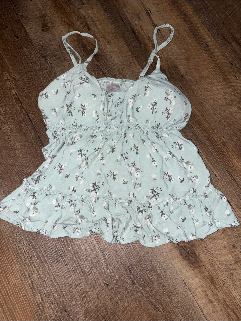 Floral Ruffle Camisole Tank Top - Mint Green
